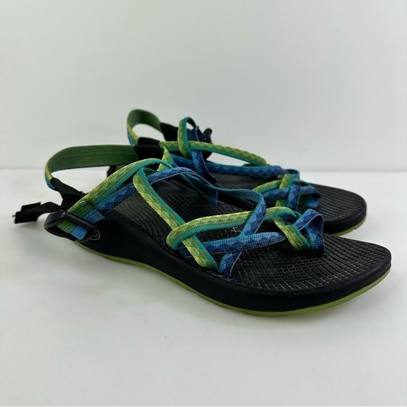 Chaco Shoes - Chaco Women's Green Blue Geometric Adjustable Strappy Sandals - Size 7